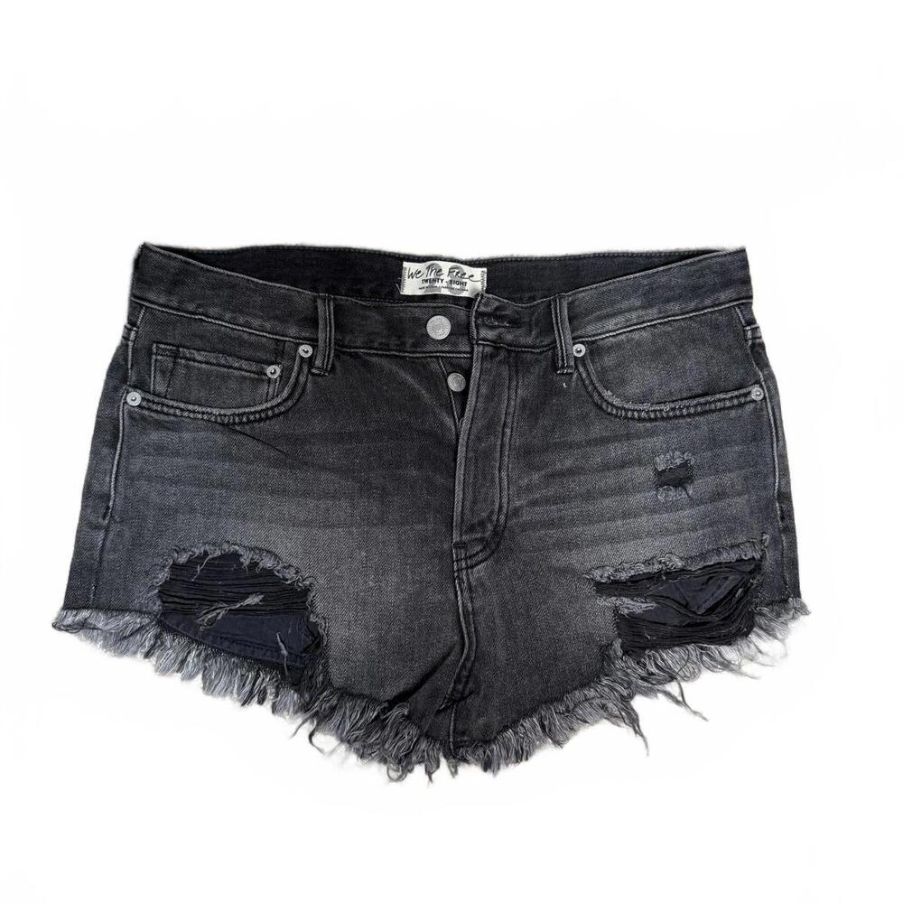 We The Free Distressed Black Denim Short Shorts